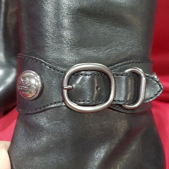 Coach tall heeled black leather silver hardware boots - Picture 4 of 9